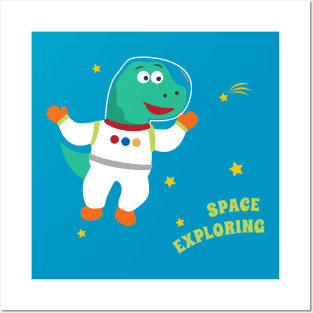 Funny dinosaur in space. Dinosaur in outer space Posters and Art